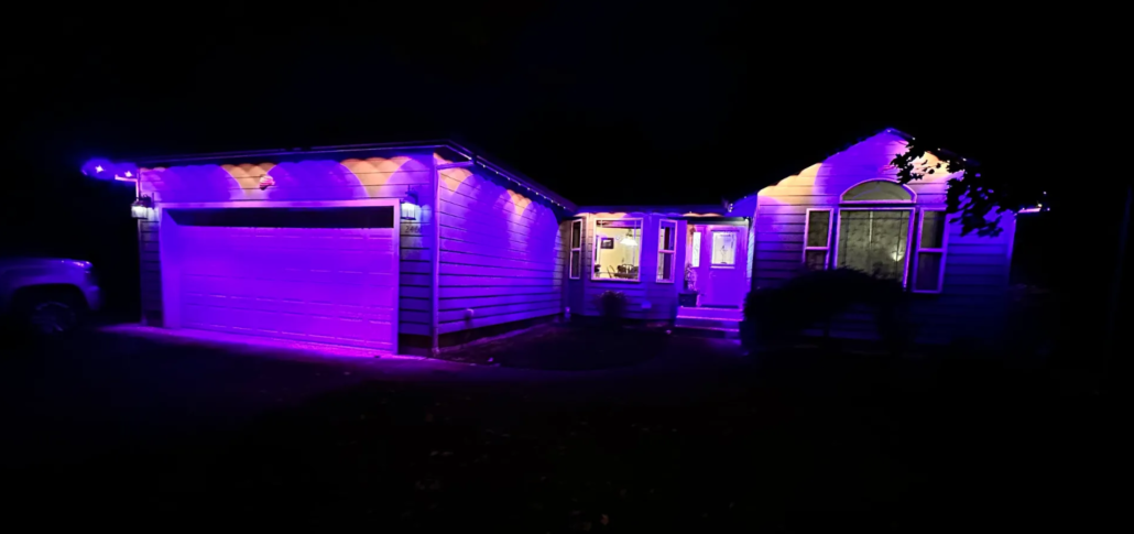 A house with Rich's brackets mounted on the rear of the fascia to create a unique lighting effect.